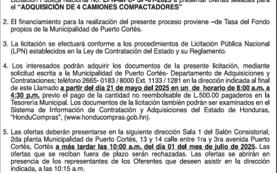 AVISO DE LICITACIÓN PÚBLICA “ADQUISICIÓN DE 4 CAMIONES COMPACTADORES”