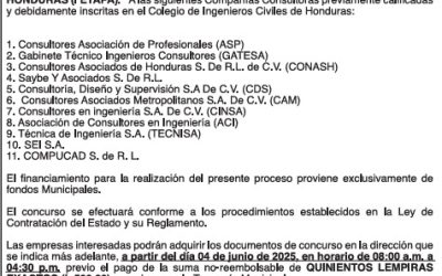 AVISO DE CONCURSO PÚBLICO NACIONAL PARA CONTRATACIÓN DE “SUPERVISIÓN DE LA PAVIMENTACIÓN BOULERVARD SÉPTIMA AVENIDA, PUERTO CORTÉS, CORTÉS, HONDURAS (I ETAPA).”