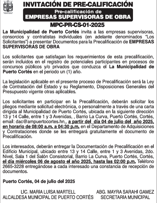 INVITACIÓN DE PRE-CALIFICACIÓN EMPRESAS SUPERVISORAS DE OBRA