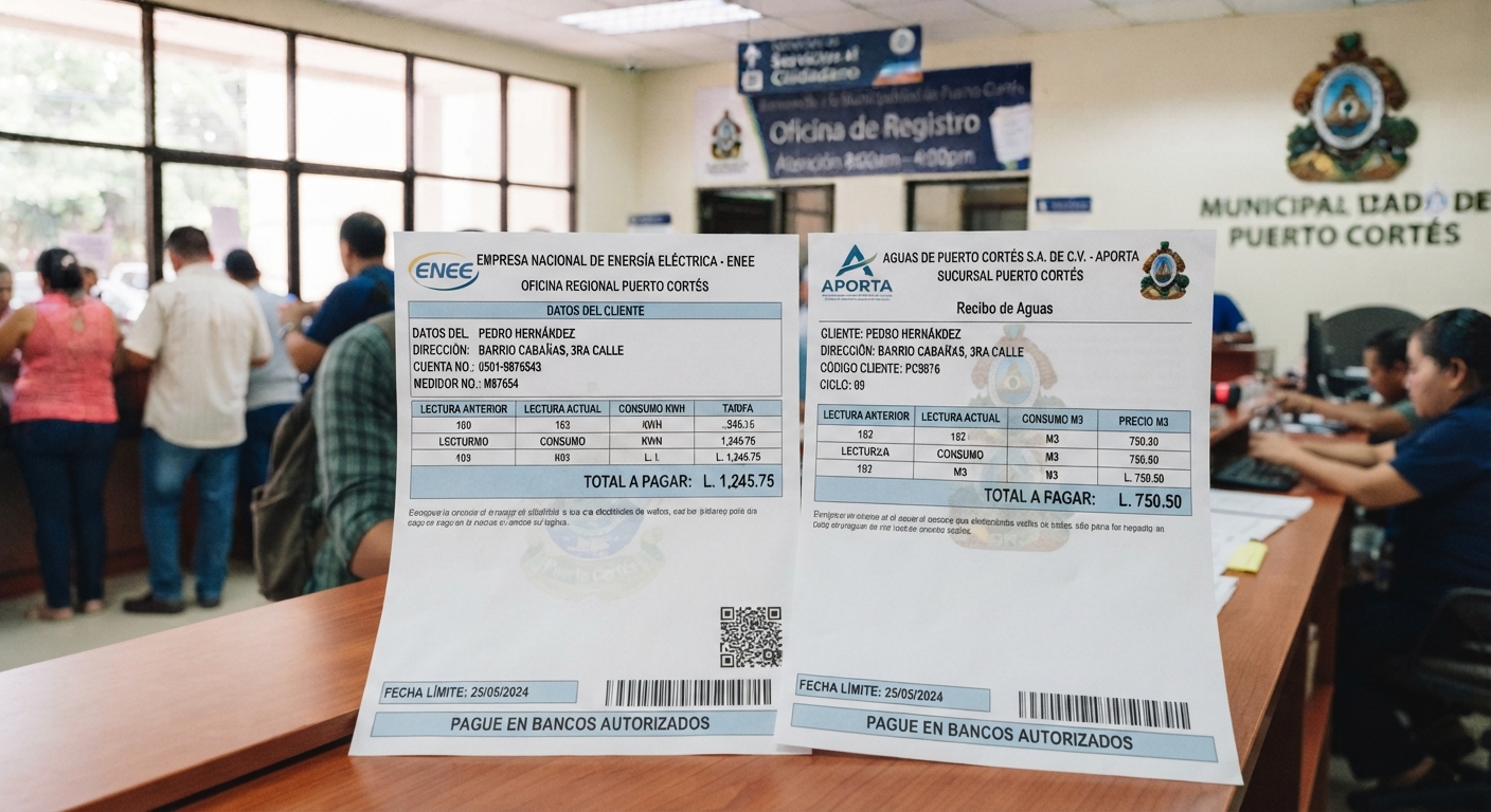 Recibo de Energía Eléctrica o Recibo de Aguas de Puerto Cortés